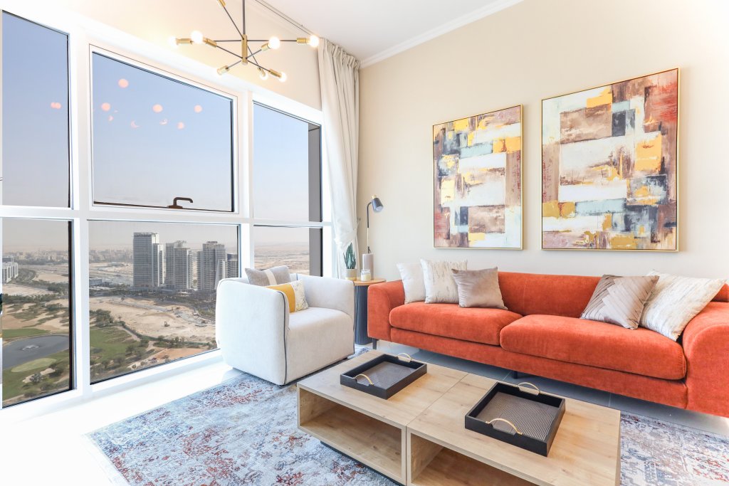Дубай: Апартаменты Elite LUX Holiday Homes - Serene Golf View Living 1 BHK in Damac Hills Dubai