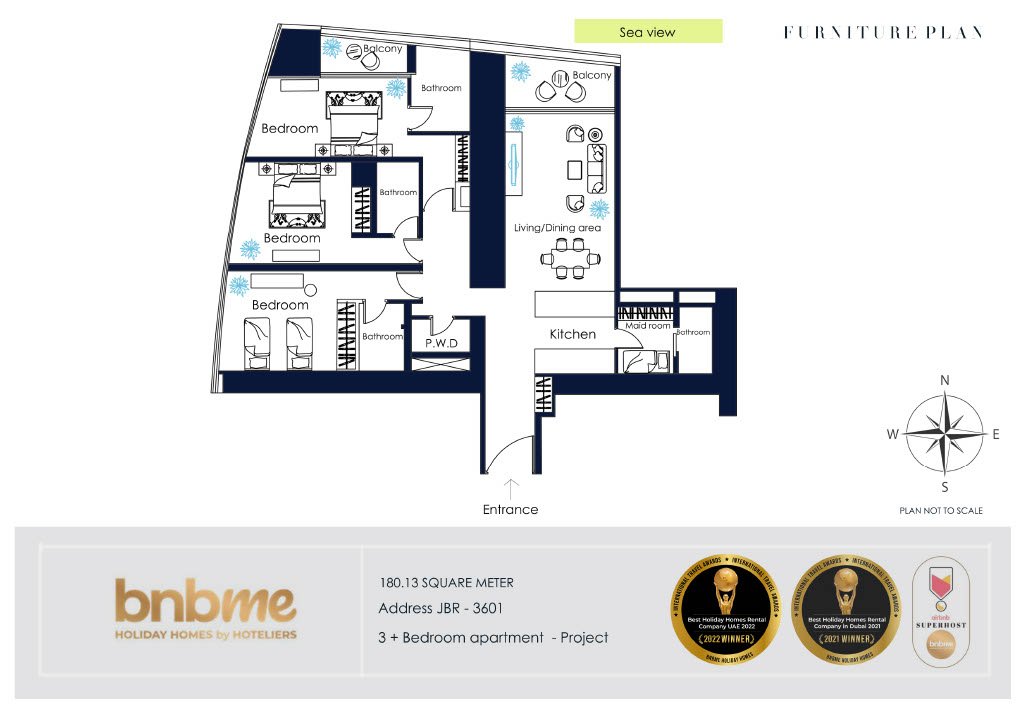 Дубай: Апартаменты bnbmehomes | Rare full sea view @Address Residence-3601