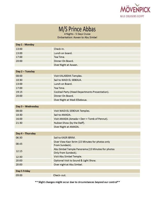 Луксор: Mövenpick Prince Abbas Lake Nasser Monday Four Nights Aswan Friday Three nights Abu-Simbel